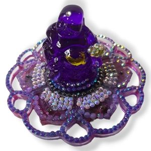 2 inches Buddha with lotus flower incense holder decorated with rhinestones.